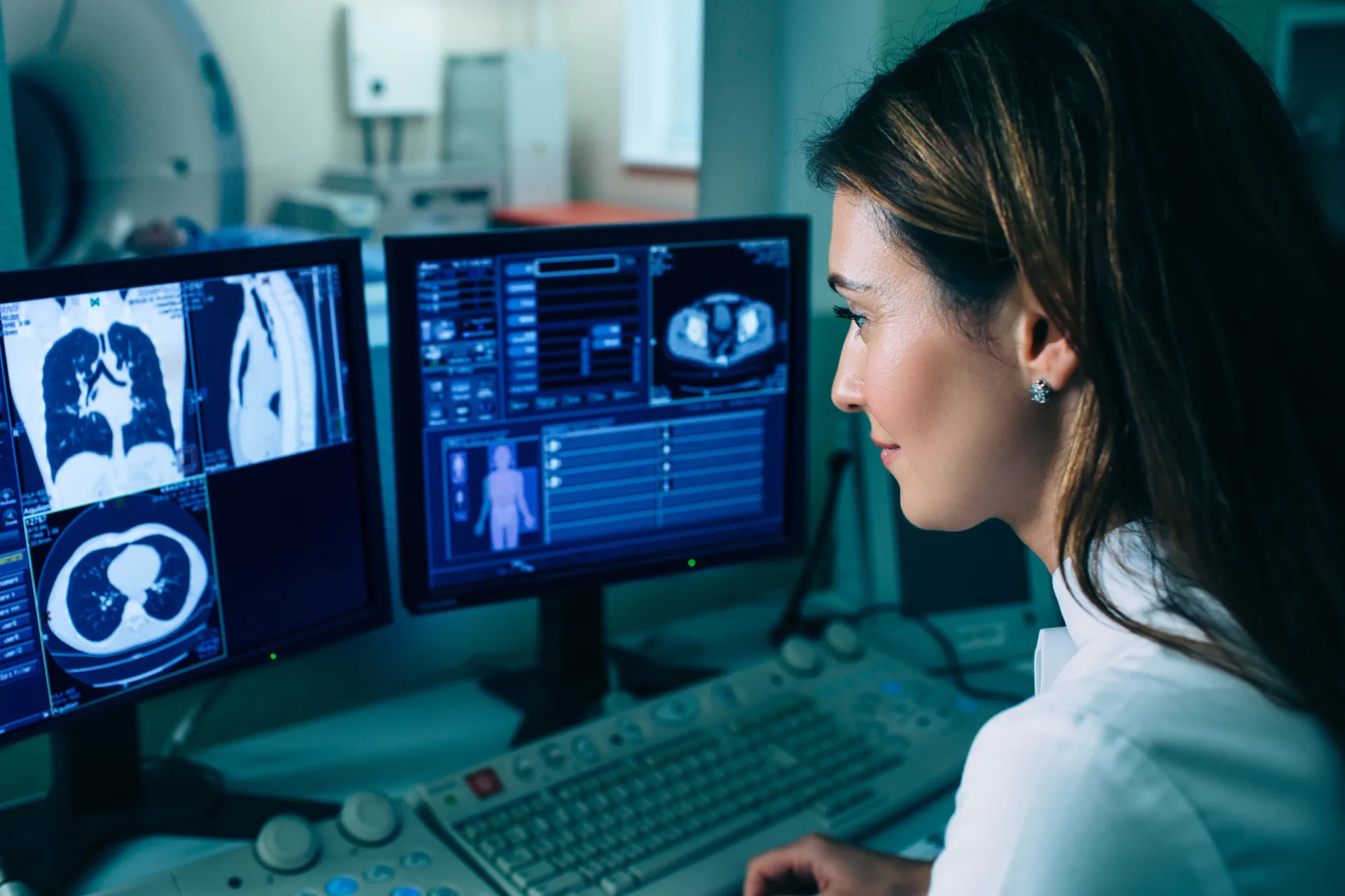 A medical professional reviewing electronic health records