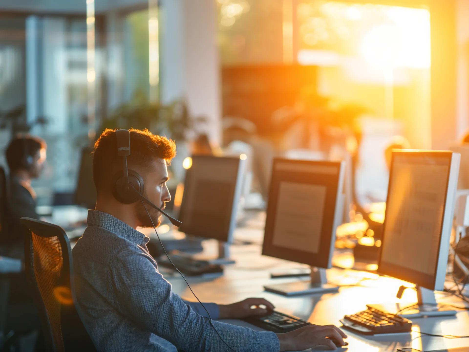Several employees sitting at their desks working